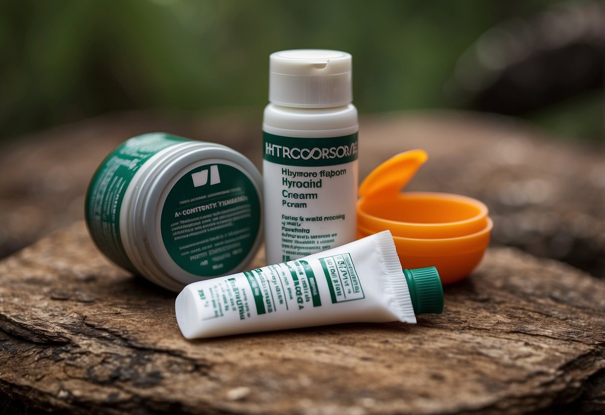 A tube of hydrocortisone cream sits among 10 essential first aid items for trail running. The items are neatly arranged on a flat surface, with the cream positioned in the center