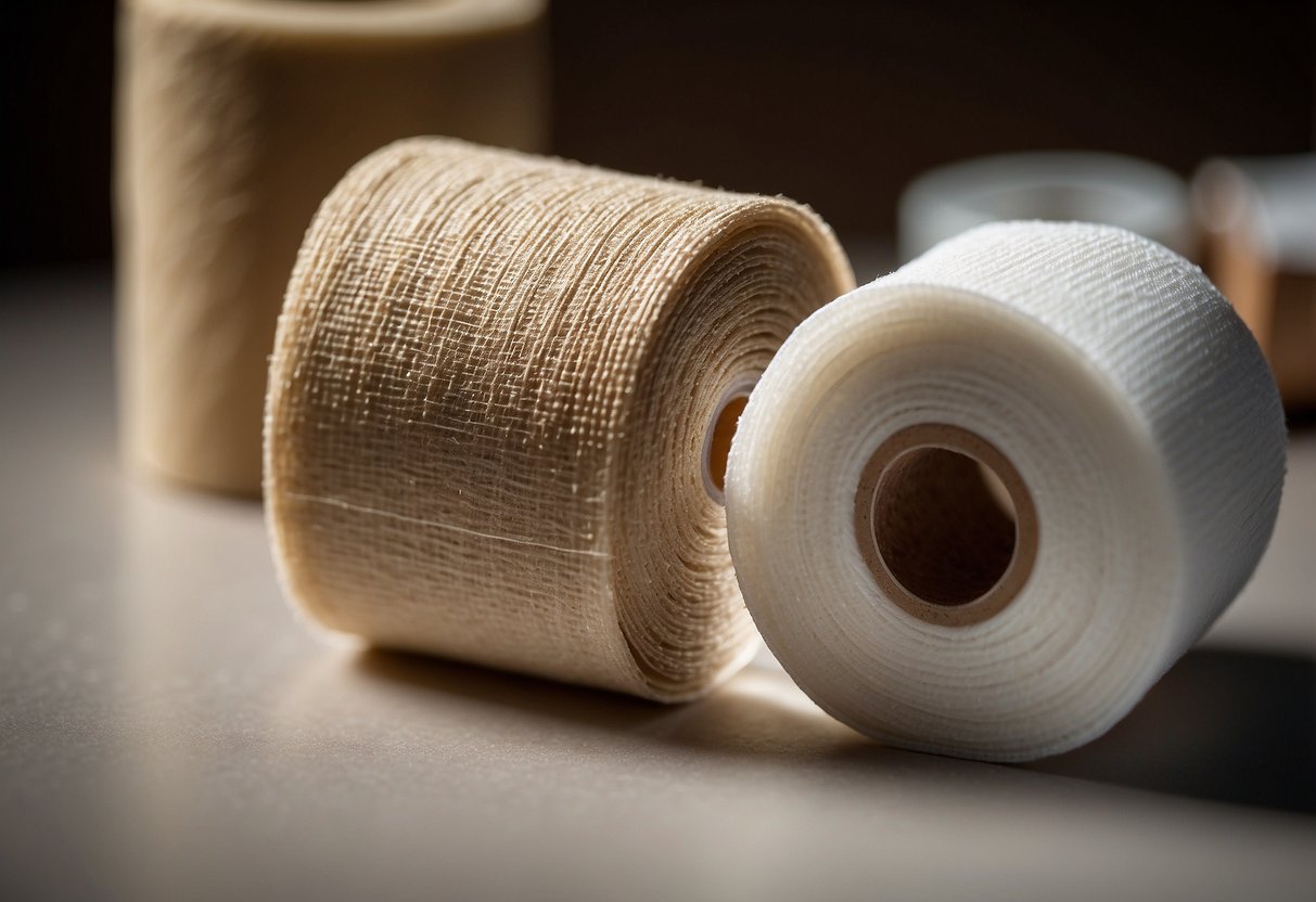 An elastic bandage unwinds from its roll, ready to wrap around an injured limb