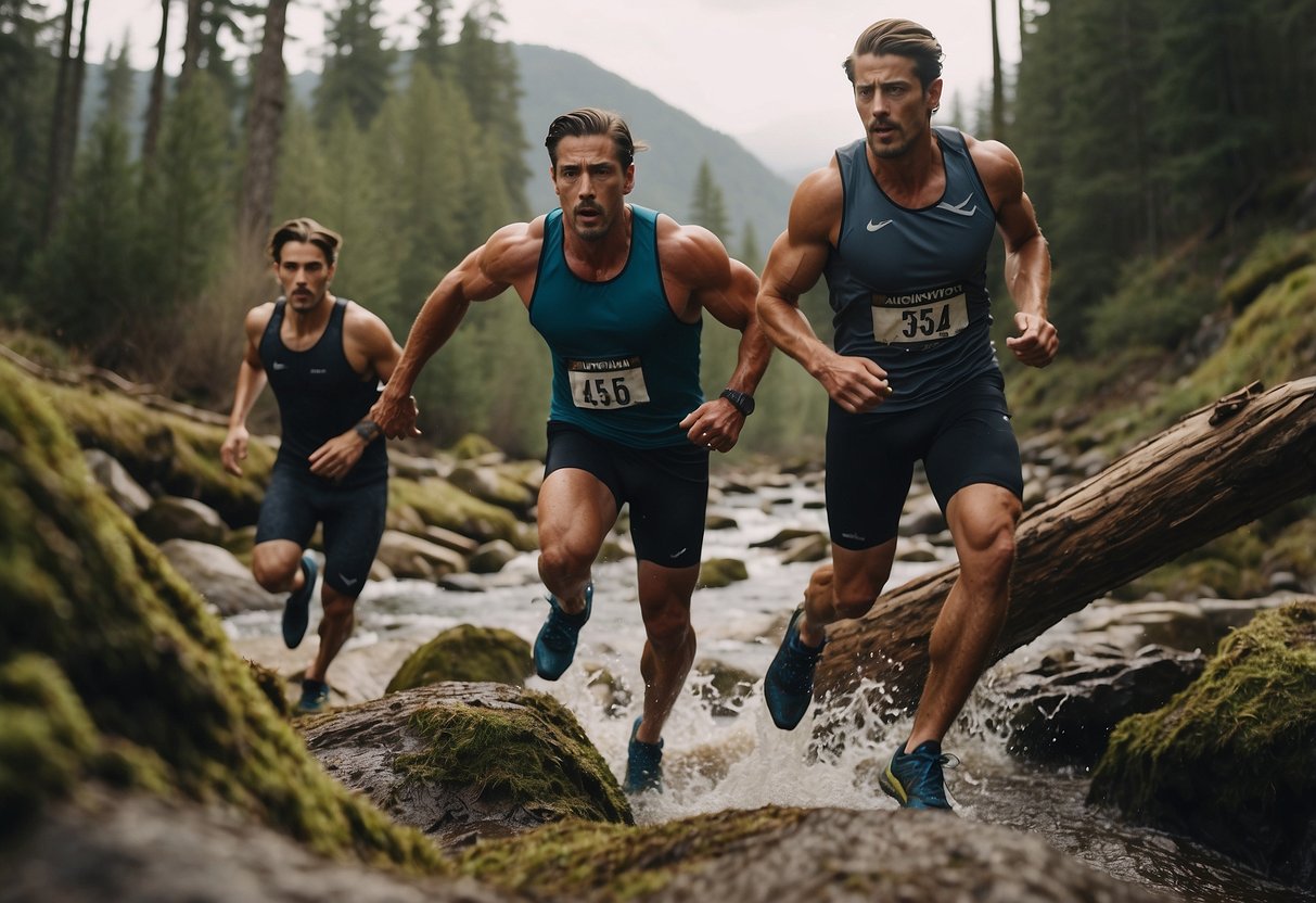 Runners conquering steep hills, leaping over fallen logs, and navigating rocky terrain. Crossing streams, dodging roots, and sprinting through narrow trails