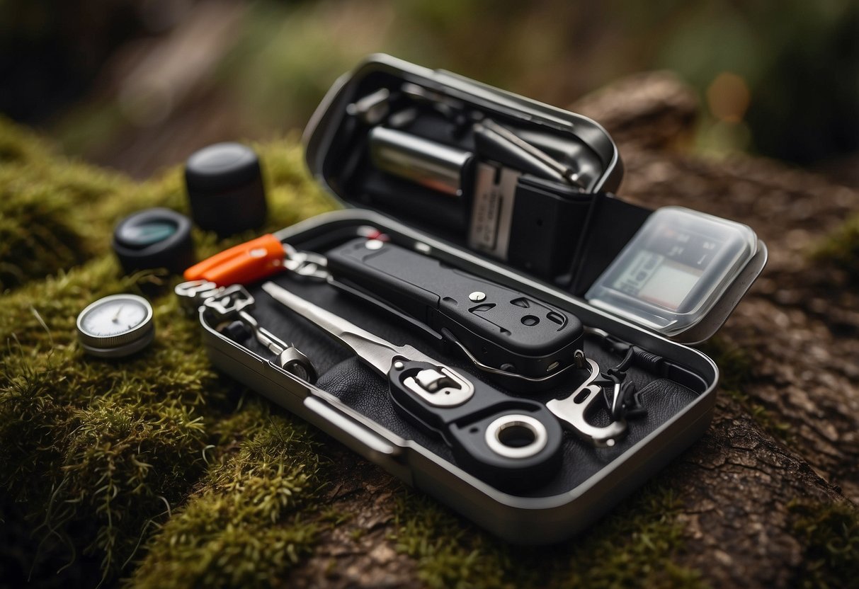 A trail runner's gear laid out: Victorinox Swiss Army Classic SD multi-tool, alongside other essential items