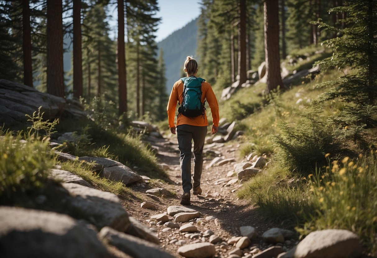 Trail runners navigate rocky trails, scan for wildlife, and carry bear spray. Campsites offer serene views and access to water sources