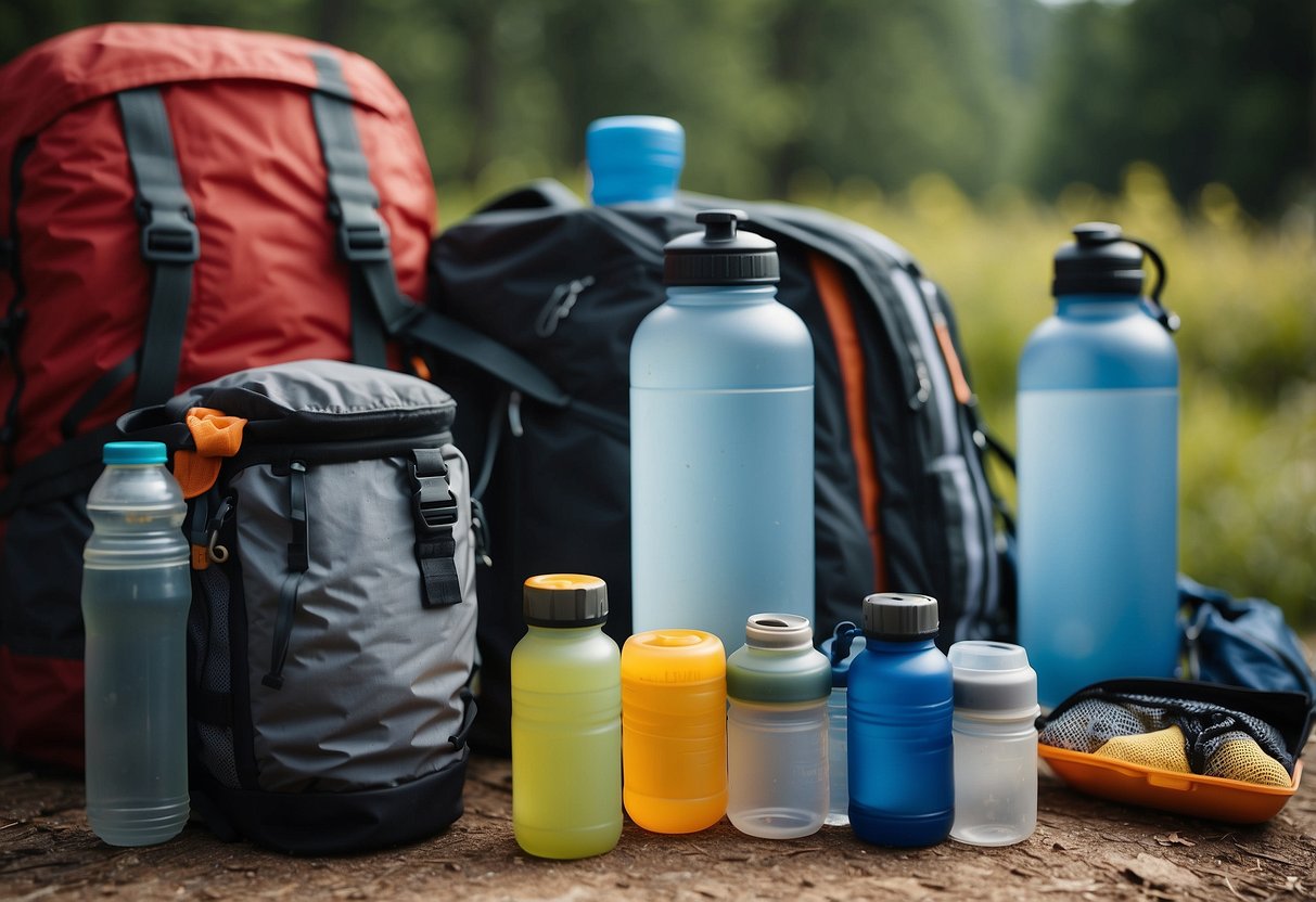 A family gathers gear: water bottles, snacks, and running shoes. They check the weather and pack a backpack with essentials for a day on the trails