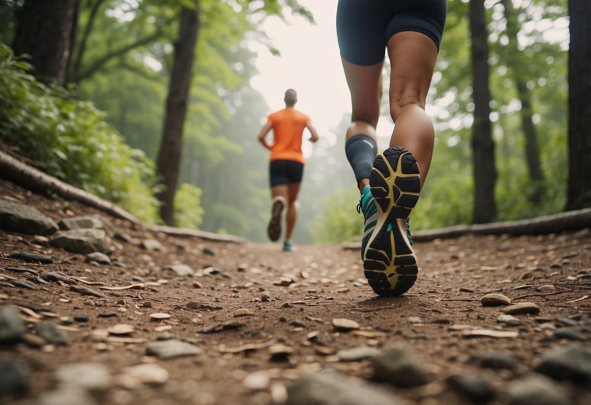 A runner visualizes the trail, sets goals, and plans training. They focus on mental toughness, positive self-talk, and visualization techniques