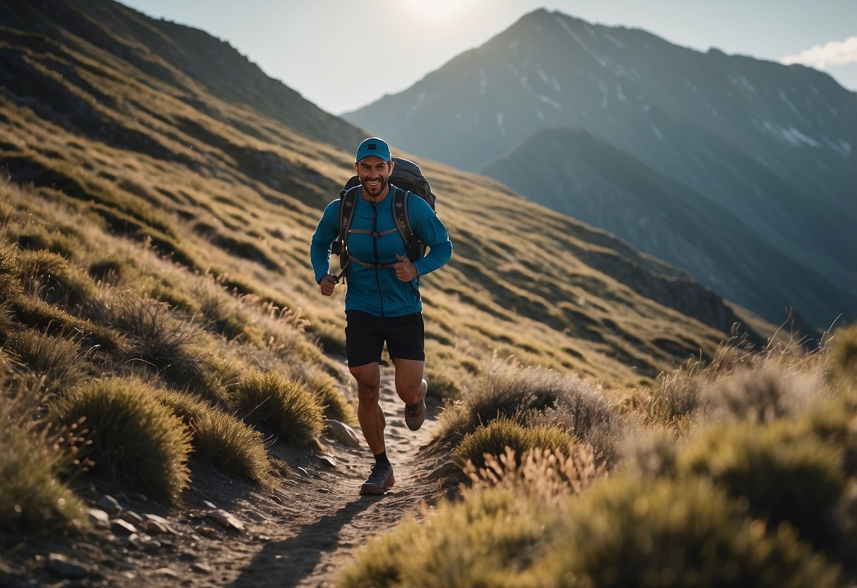 A trail runner effortlessly glides through rugged terrain with a lightweight pack, showcasing its comfort and agility