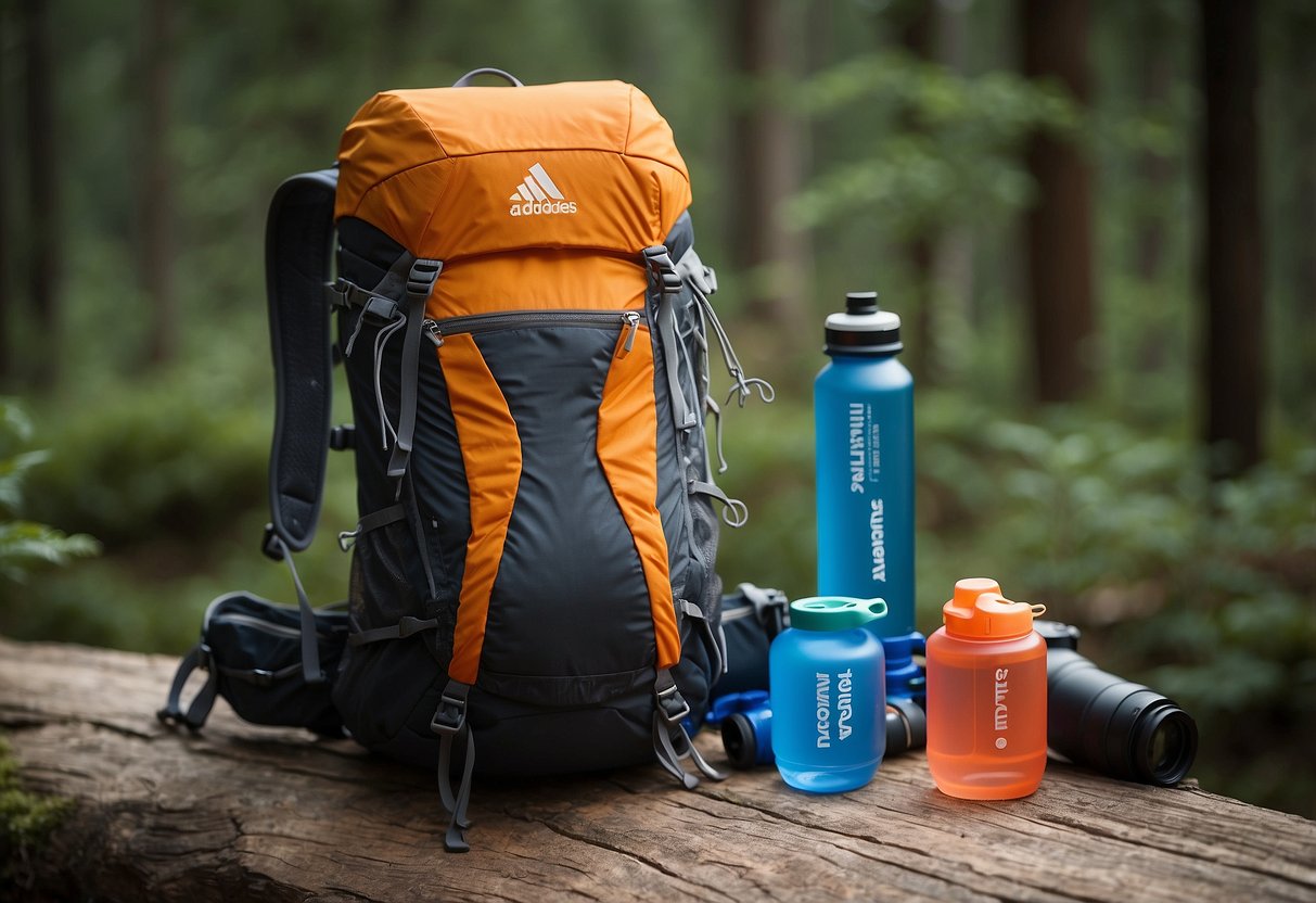 A trail runner's backpack features 5 hydration systems: water bladder, bottles, and soft flasks. Mesh pockets hold snacks and gear