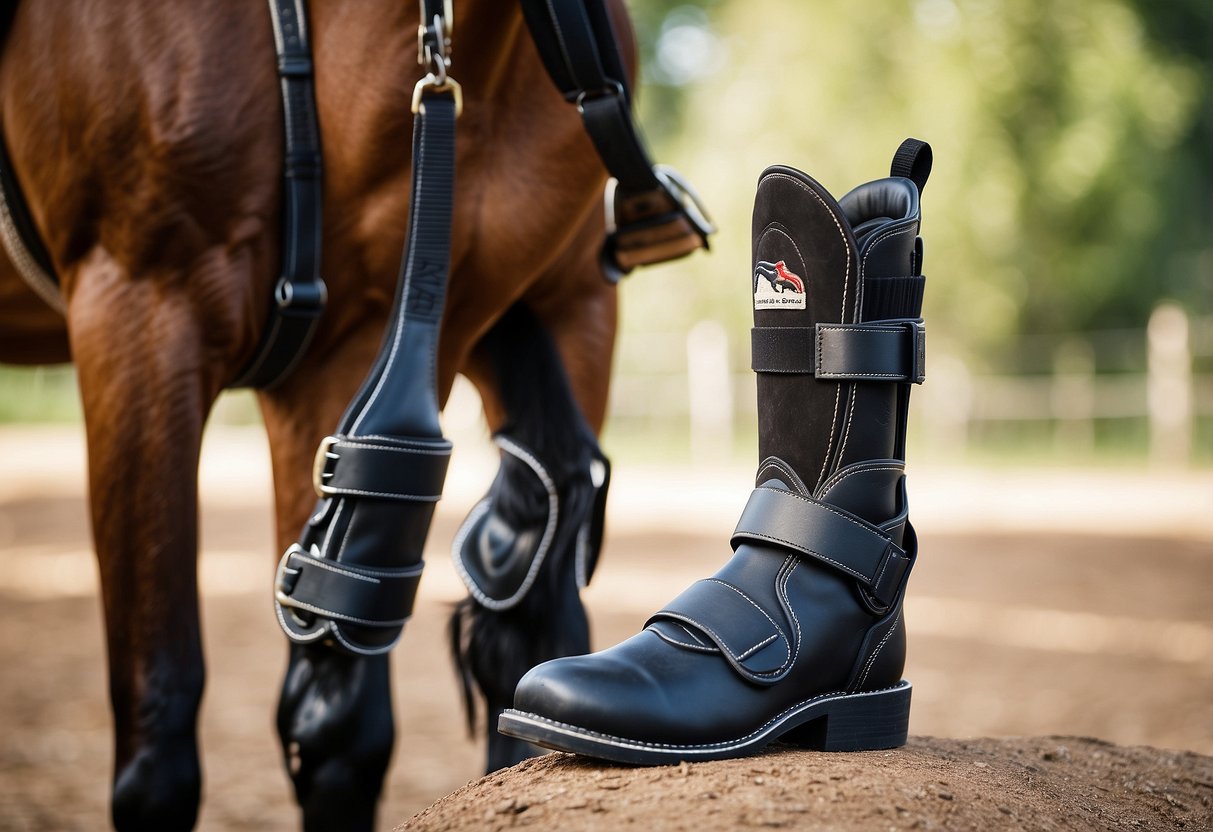 A pair of Classic Equine Legacy2 Front Protection Boots is neatly arranged among 10 essential gear items for beginner horseback riders