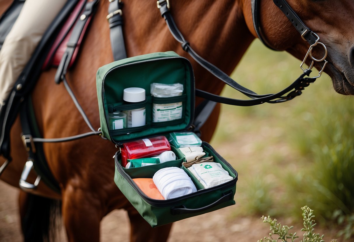 A basic first aid kit is being carried while horseback riding solo