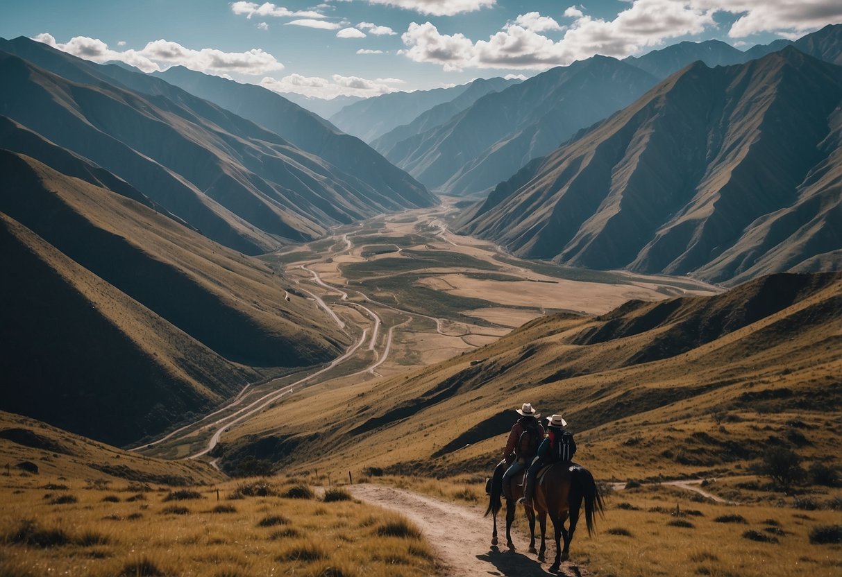 The Andes Mountains in Peru, with winding trails for horseback riding, showcasing breathtaking views of the surrounding landscape