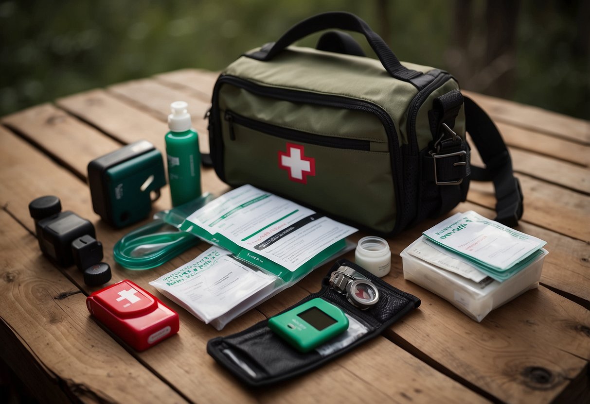 A compact first aid kit sits beside neatly packed riding gear and supplies. A checklist of 7 tips for efficient packing is visible nearby