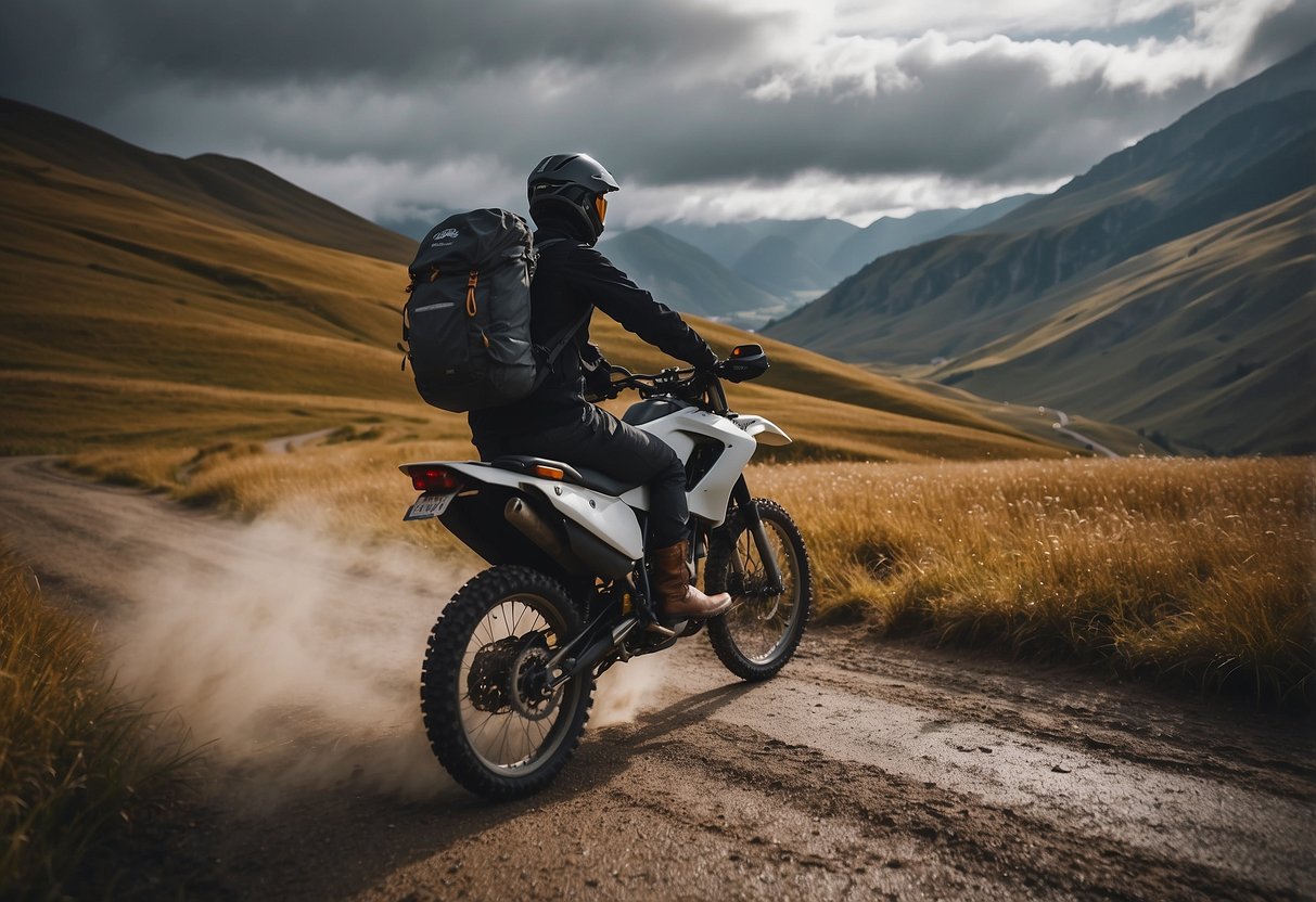 A rider in weather-appropriate gear packs efficiently for a trip