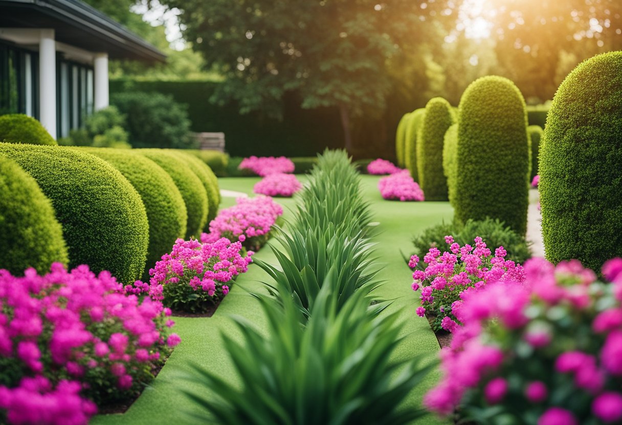 A well-maintained garden with colorful flowers and neatly trimmed hedges, adding value to the property's aesthetic appeal