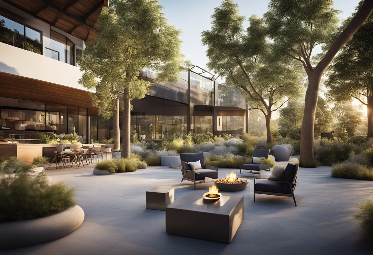 A diverse and inclusive outdoor space with sustainable features and functional design elements