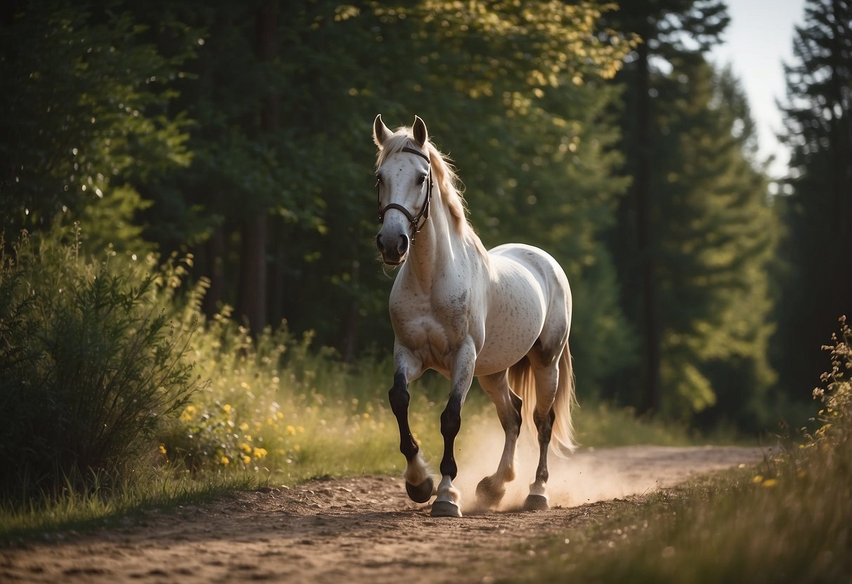 A horse with proper riding gear navigates a trail, following 7 tips