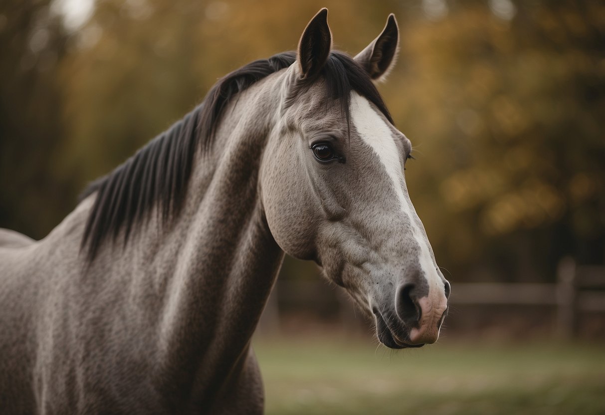 A horse standing confidently, ears pricked forward, ready to take on various obstacles and challenges in a spacious and natural setting