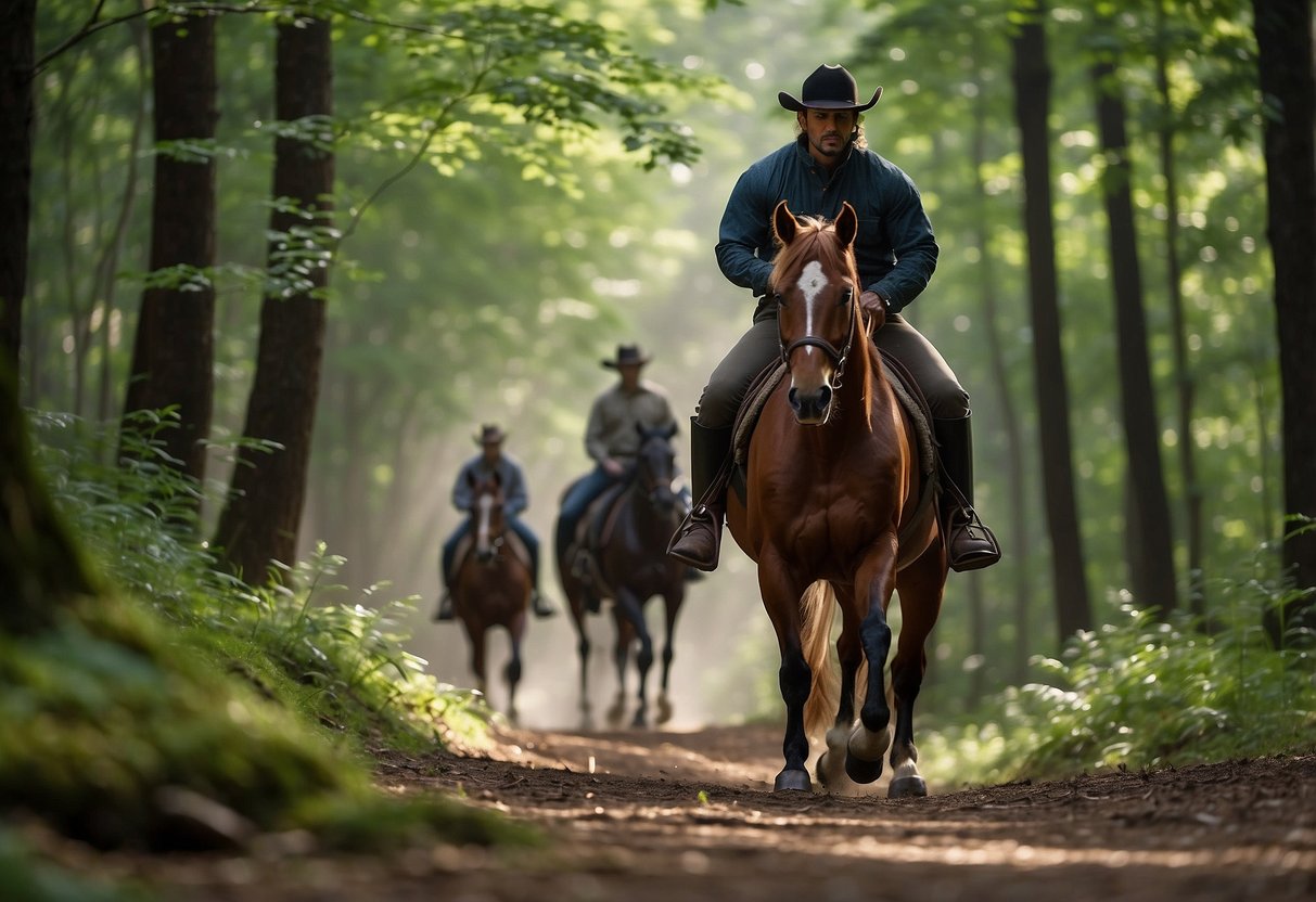 A horseback rider travels through a pristine forest, leaving no sign of their passage. The horse's hooves lightly tread on the ground, and the rider carries all waste out with them