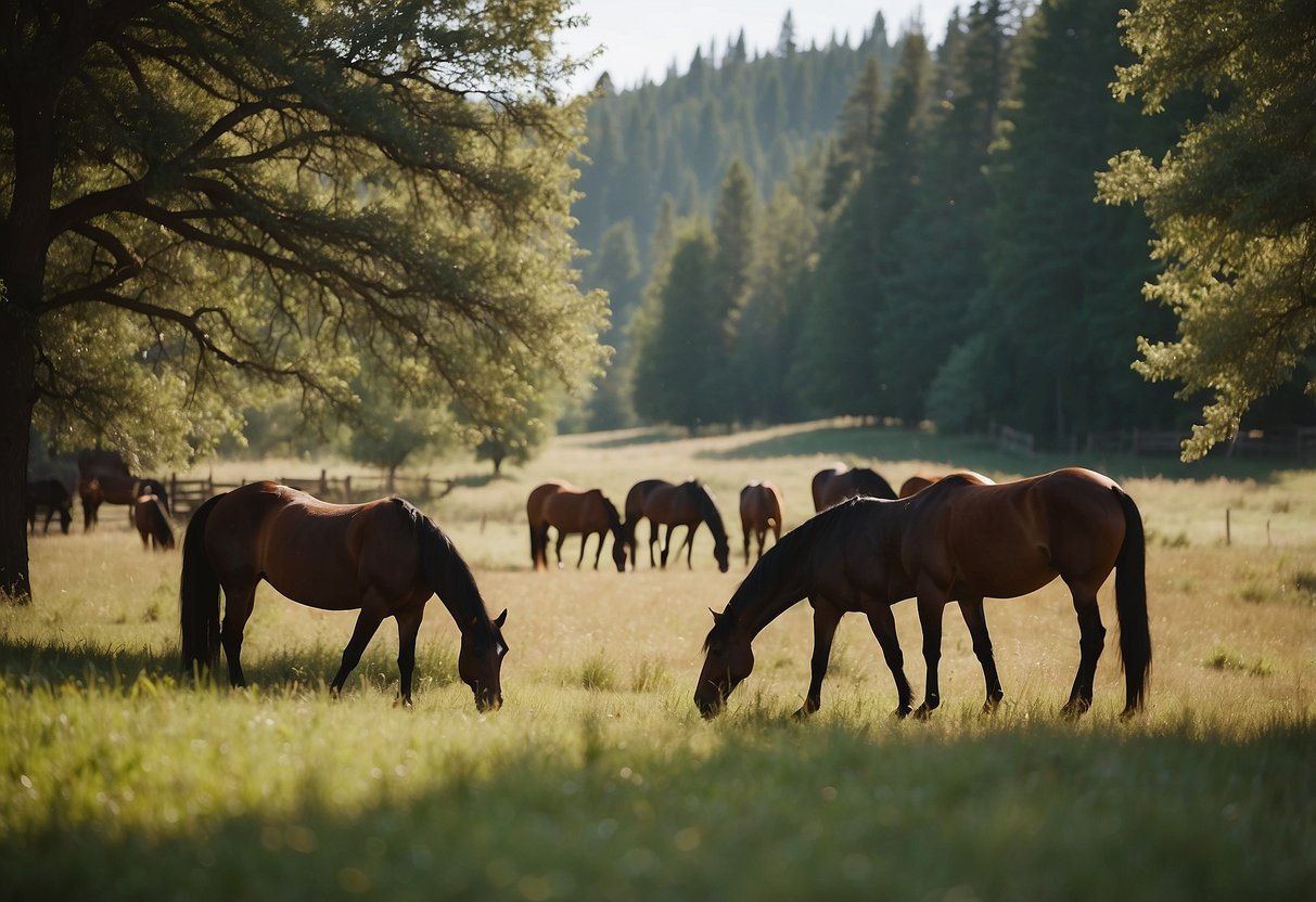 Horses graze in lush meadows near rustic campsites at Hidden Valley Horse Park