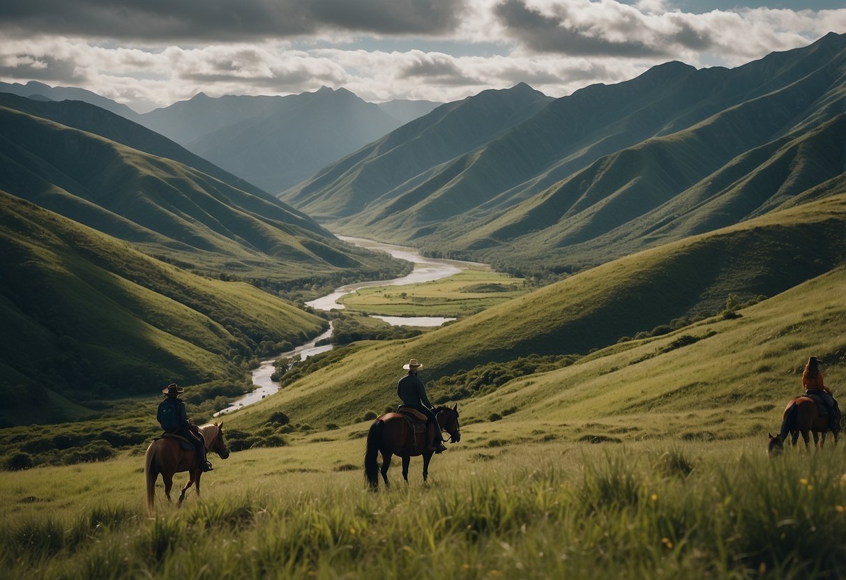 Lush green mountains, winding rivers, and open plains create the backdrop for horseback riding routes in South America