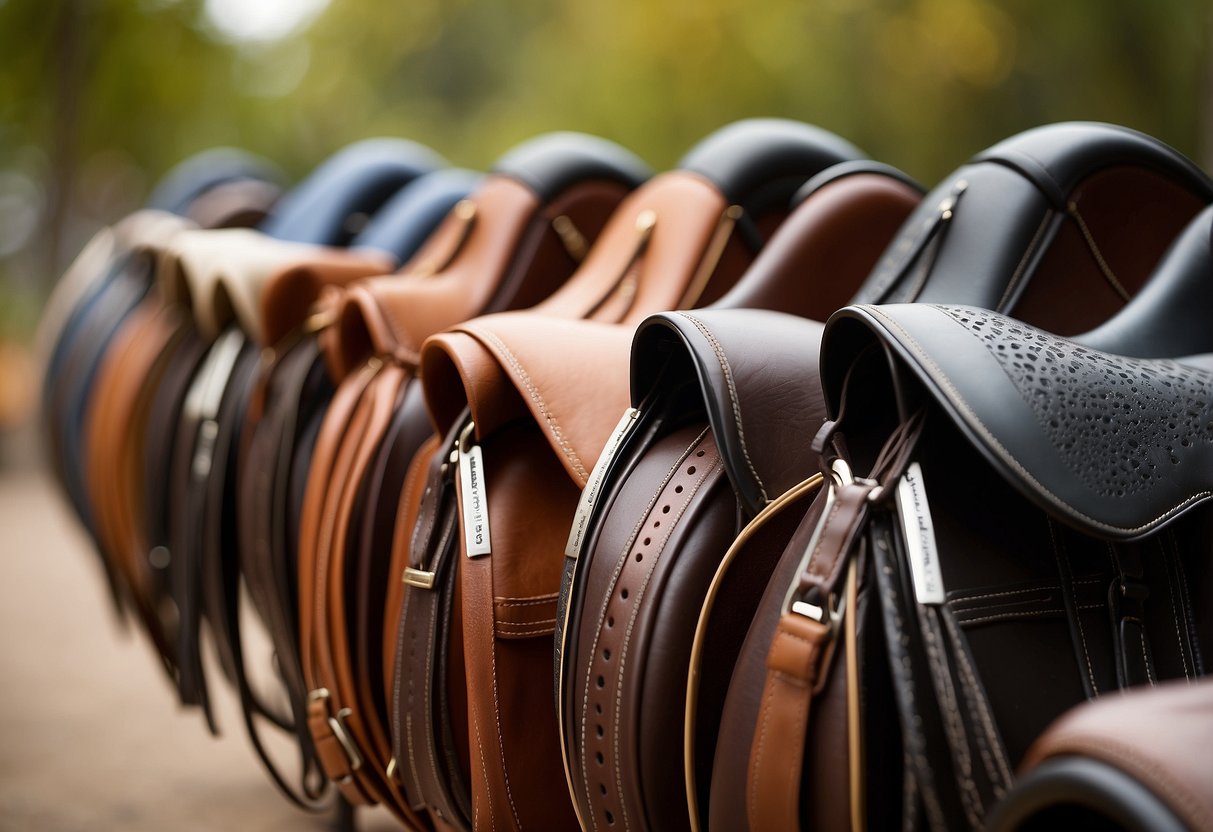 Five sleek, comfortable saddles arranged in a row, featuring lightweight designs and ergonomic shapes tailored for women