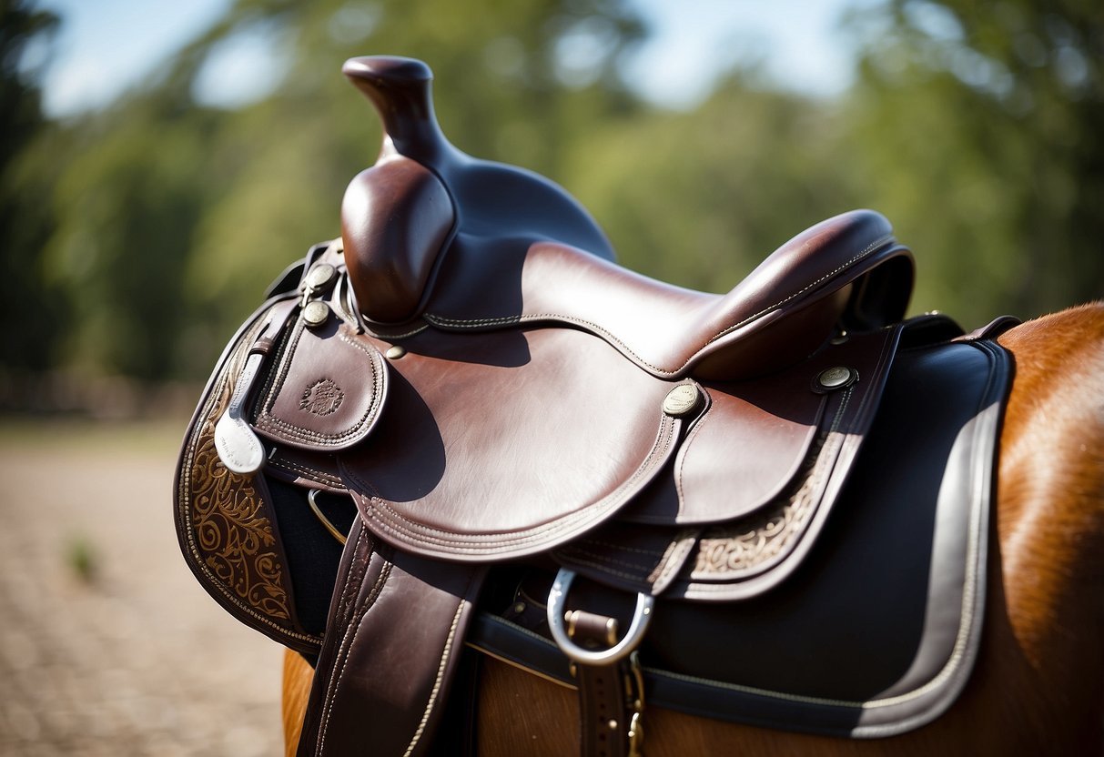 A woman's lightweight saddle rests on a thinline bareback pad, ready for a ride