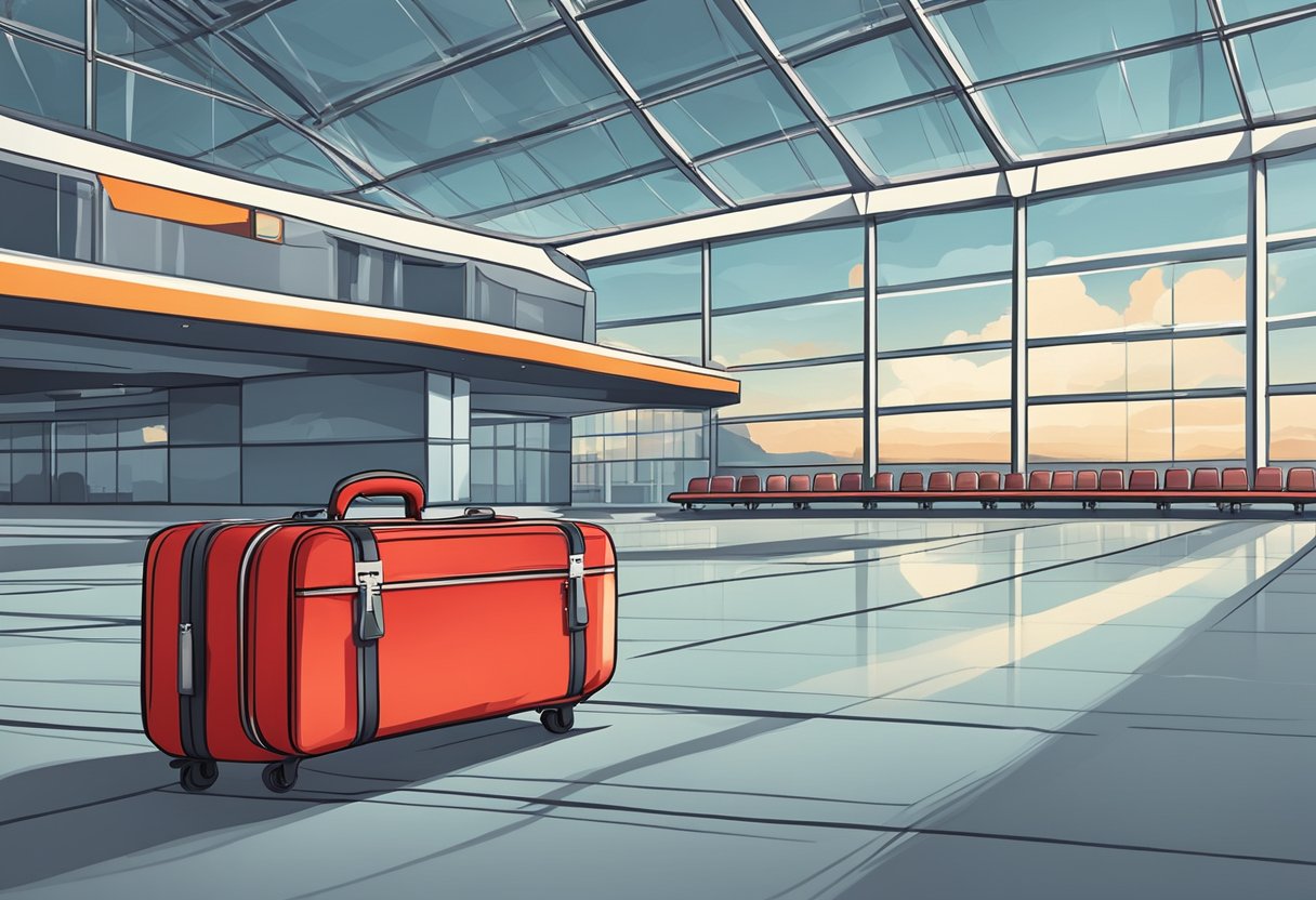 A bright red suitcase sits alone on the airport baggage carousel What Color Luggage Is Most Likely To Be Stolen