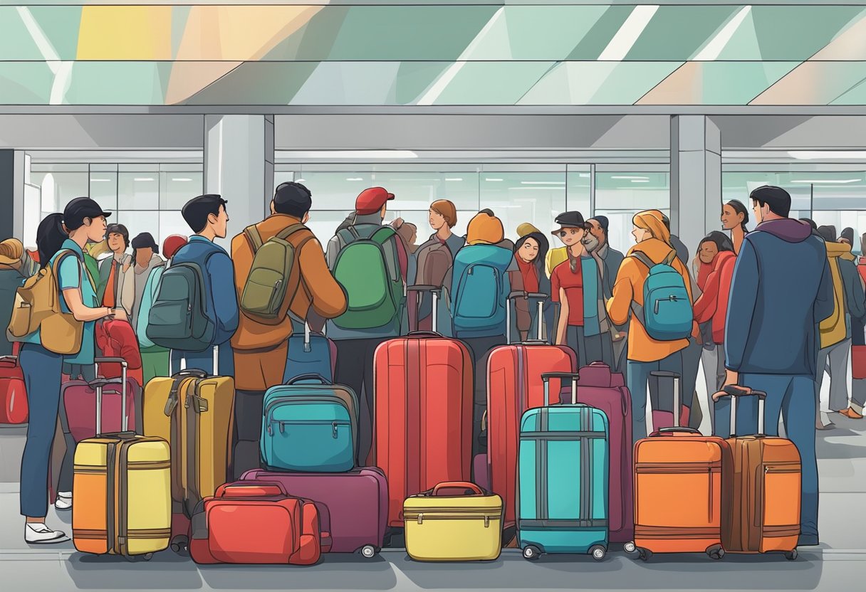 A crowded airport baggage claim with various colored suitcases. A thief eyeing a bright red bag while others blend in What Color Luggage Is Most Likely To Be Stolen