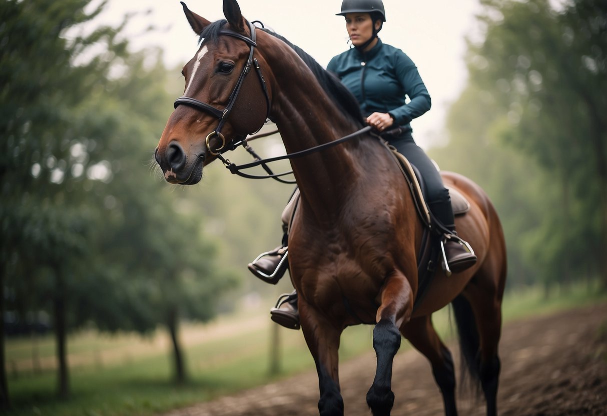 A horseback rider in proper safety gear handles emergencies with 10 different techniques, such as dismounting and leading the horse to safety