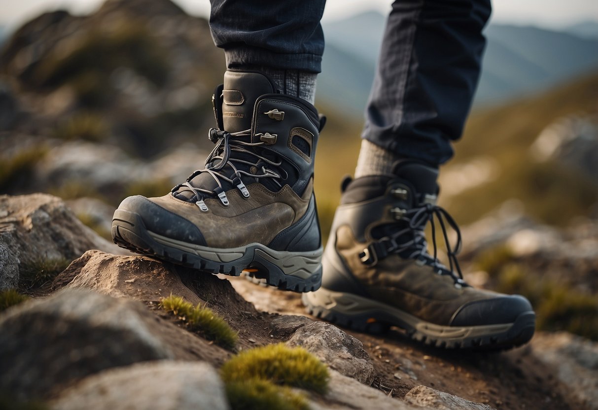 A rider carefully selects from 5 sturdy boots for rocky terrain. Materials are tested and compared for durability and support