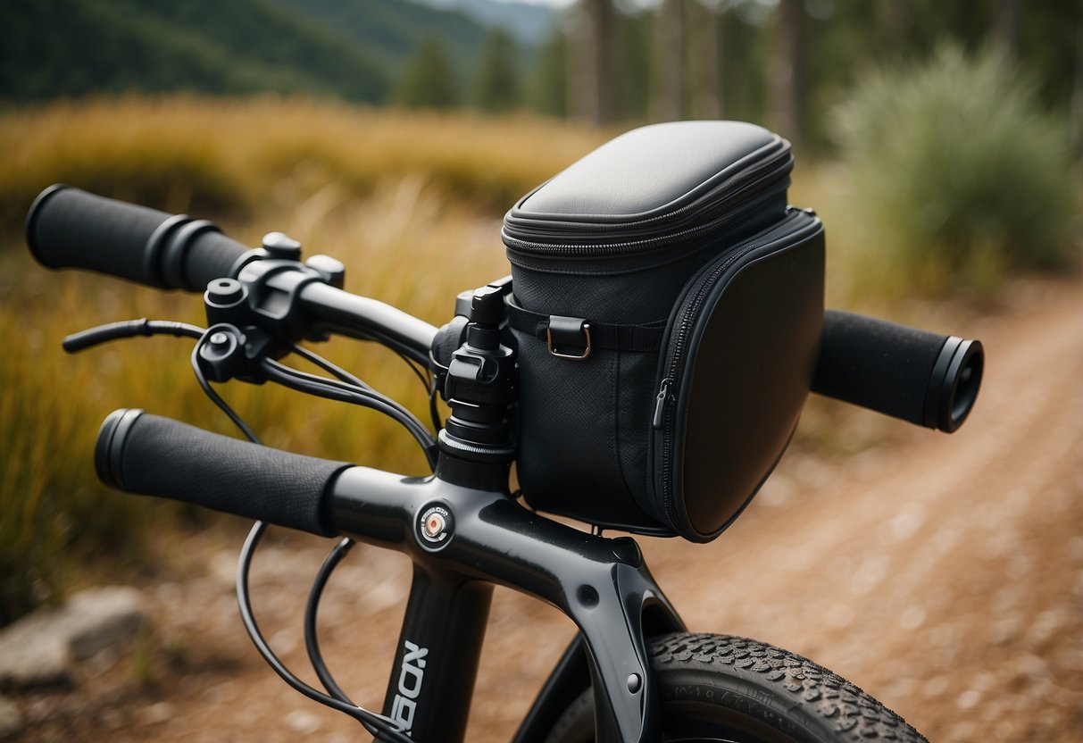 A platypus Big Zip EVO reservoir attached to a bike, surrounded by riding gear and a scenic trail