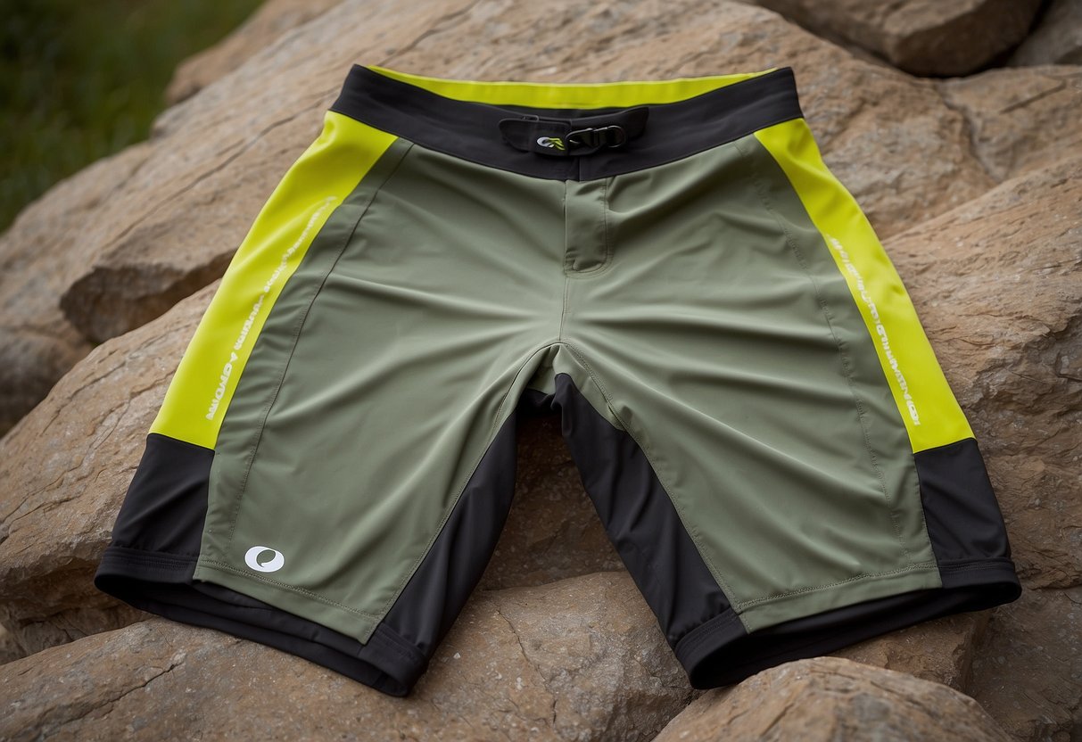 The Pearl Izumi Attack Shorts are laid out on a flat surface, with a focus on their sleek design and comfortable padding