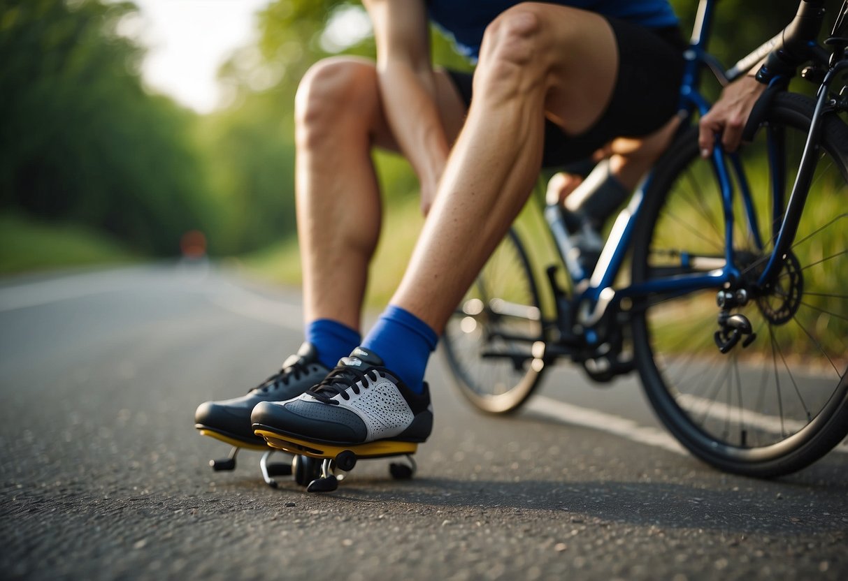 A cyclist carefully trims their toenails before hitting the road, ensuring a comfortable and blister-free ride