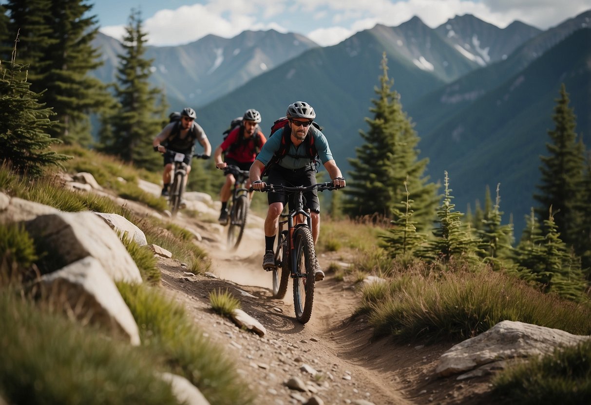 Mountain bikers navigate rocky trails, pitch tents at scenic campsites, and follow safety tips in the wilderness