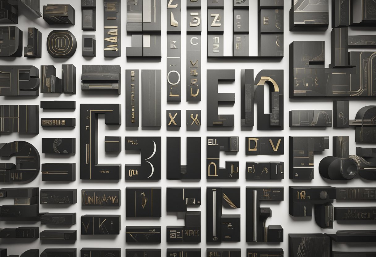 A variety of typographic designs are displayed on a wall, showcasing different styles, sizes, and colors. The compositions are impactful and inspiring, demonstrating the creative potential of typography