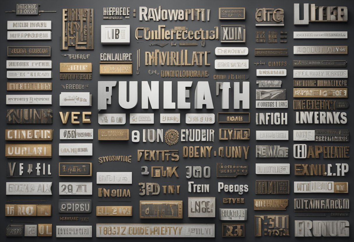 A collection of diverse typography examples displayed on a wall, with various fonts, sizes, and styles creating impactful designs