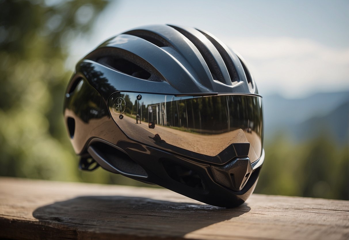 A cyclist's helmet suspended in mid-air, surrounded by lightweight, breathable fabric and sleek, aerodynamic design details