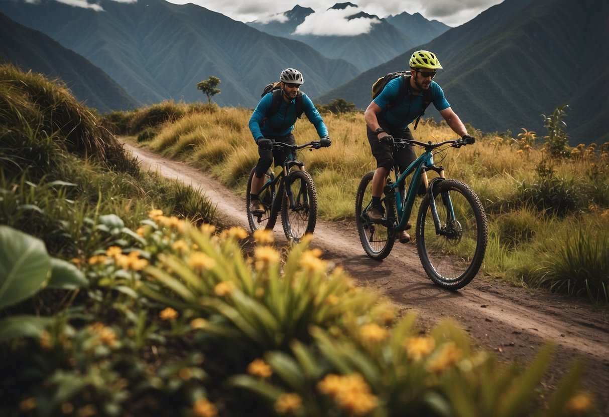 Rolling Andean peaks, lush rainforests, and winding trails showcase South America's top mountain biking routes. The vibrant colors of local flora and fauna add to the cultural and scenic highlights