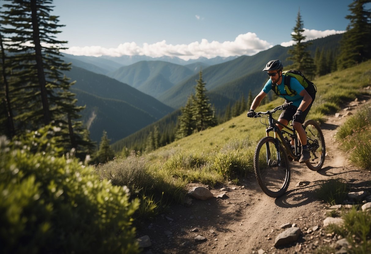 Rugged mountain trails wind through lush forests, rocky terrain, and sweeping valleys, offering thrilling rides for mountain biking enthusiasts