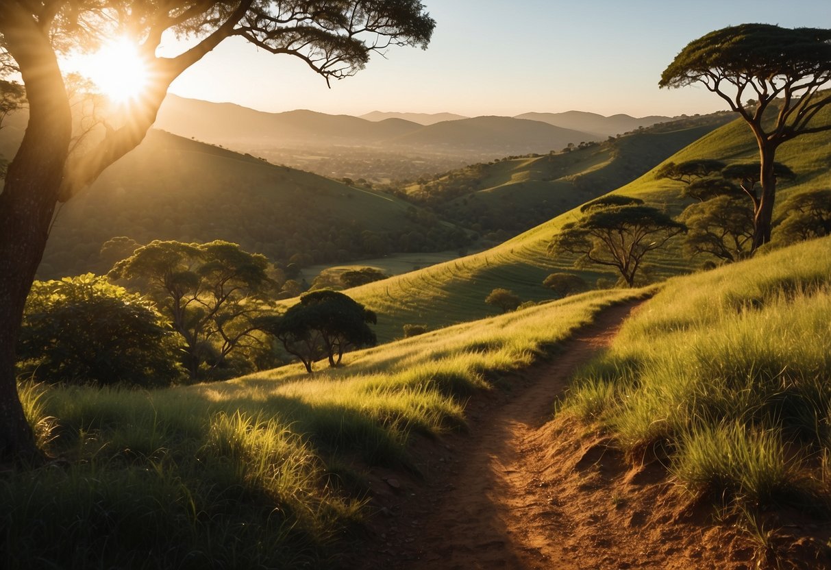 Rolling hills, lush forests, and winding trails span the African landscape. Sunlight filters through the trees, casting dappled shadows on the earth. A sense of adventure and freedom fills the air