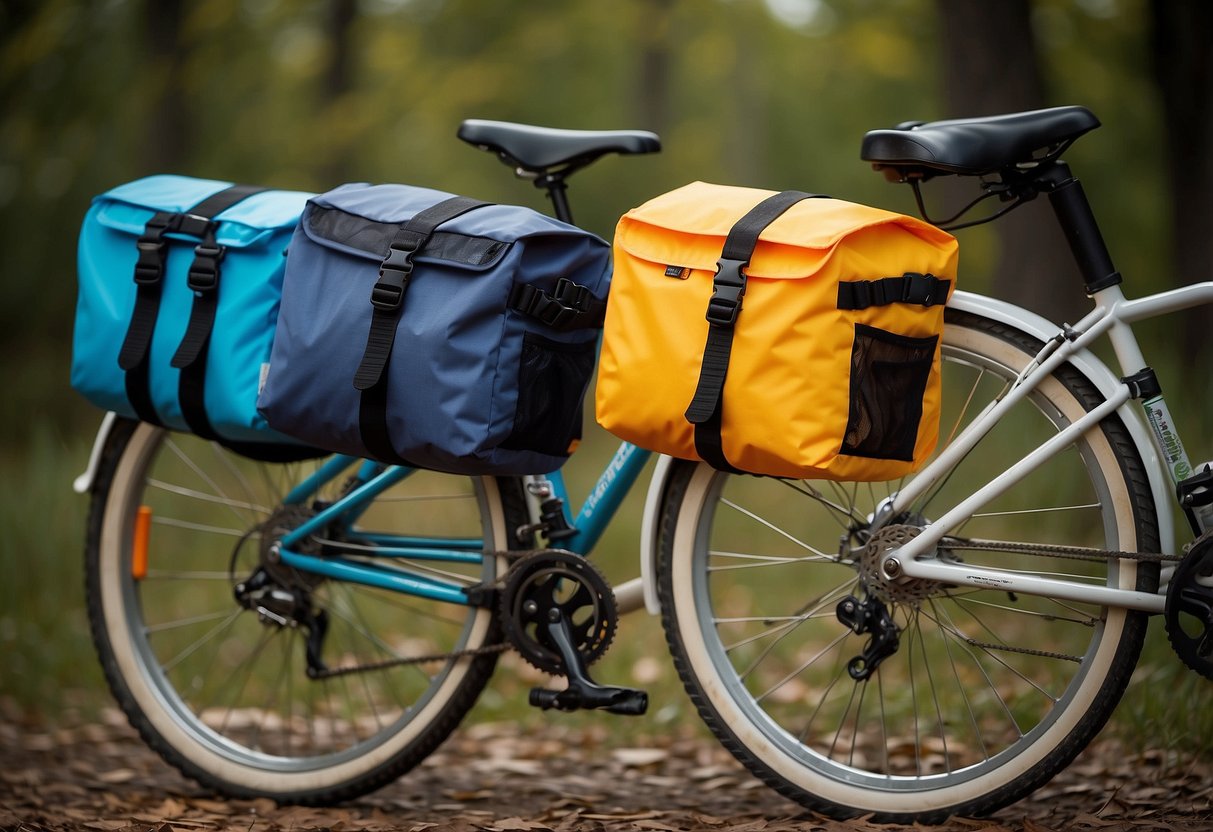 A group of five colorful, insulated coolers attached to the back of bicycles, ready for a day of biking and picnicking