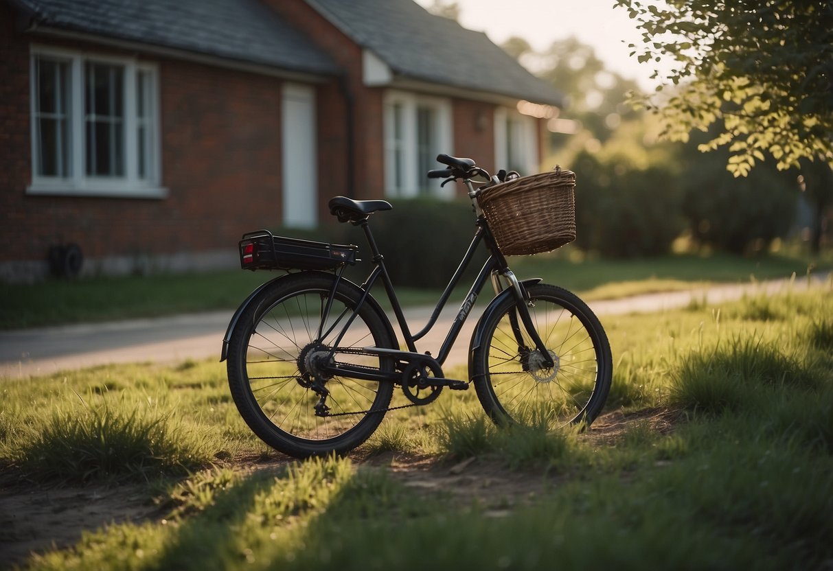 A bike parked outdoors, with an open toolbox nearby. A small nest is visible in the bike's frame