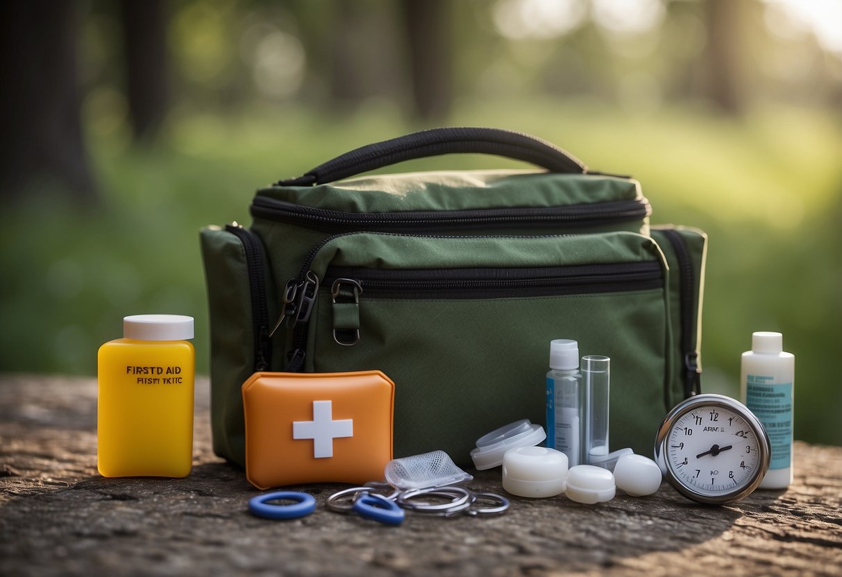 A compact HART Mini First Aid Kit sits next to a bicycle, with essential medical supplies neatly organized inside