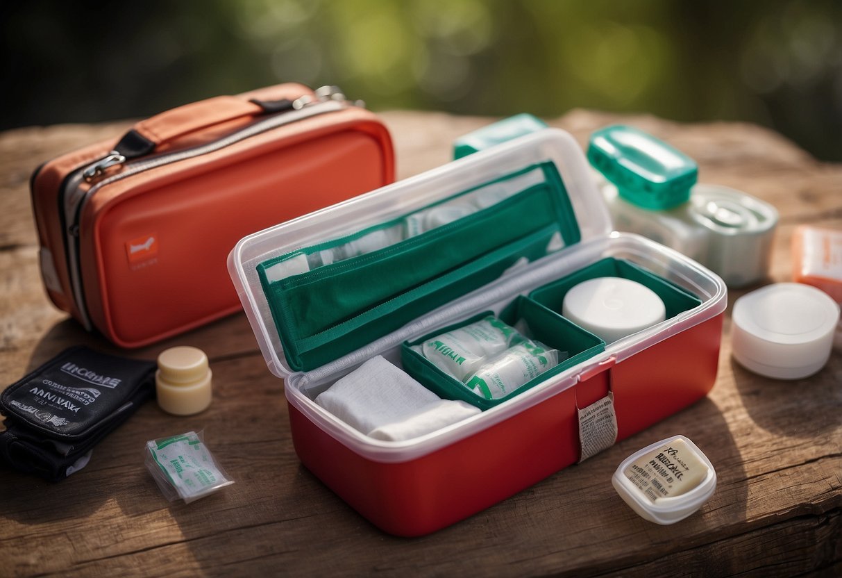 A compact first aid kit with bandages, antiseptic wipes, and pain relievers. Ideal for biking