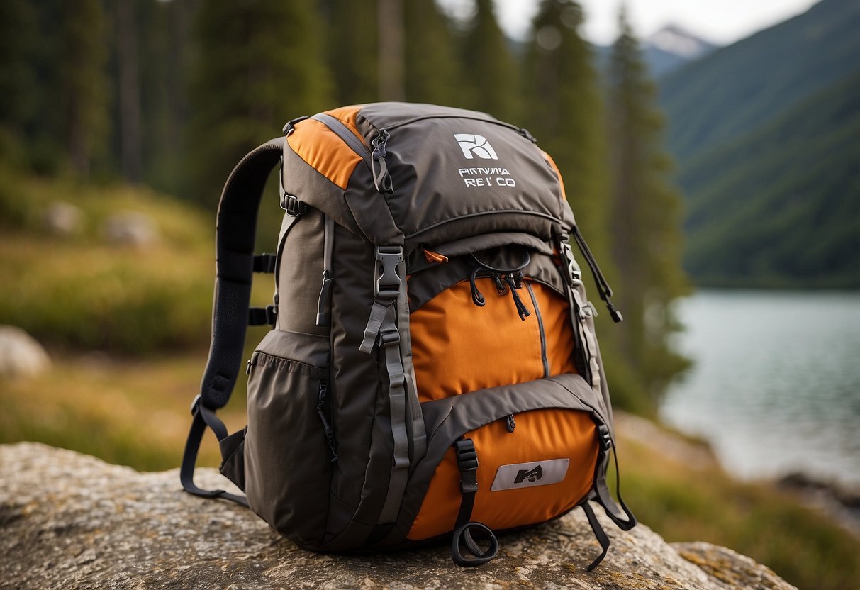 A REI Co-op Traverse Backpack 35L sits open, revealing 10 essential first aid items for rock climbing neatly organized inside