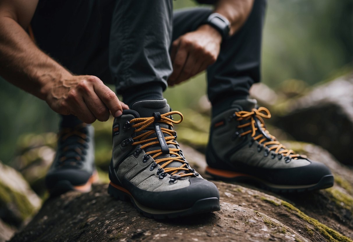 A climber carefully selects appropriate footwear, considering fit, support, and breathability. They avoid blisters by choosing well-fitting, moisture-wicking shoes with adequate cushioning and support