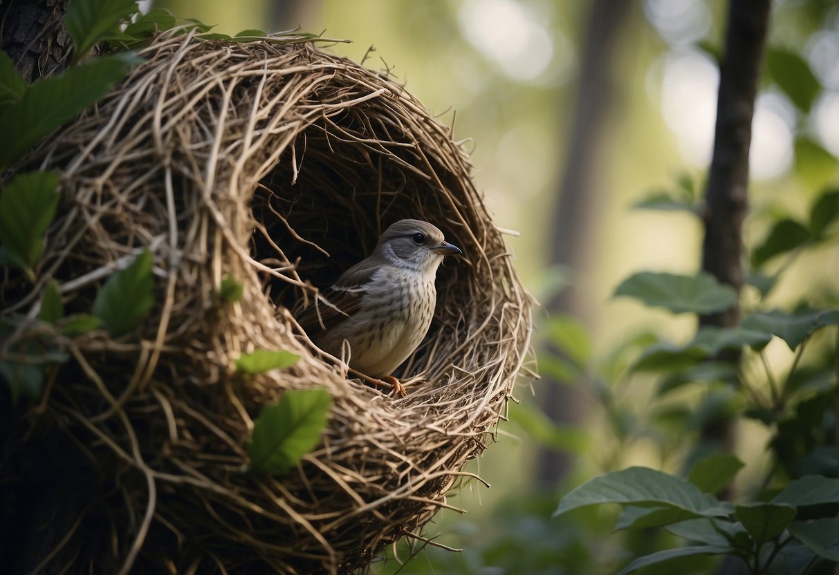 A climber carefully navigates around a bird's nest, avoiding disturbing the wildlife habitat