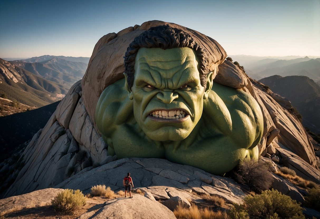 The Hulk, a massive rock formation, looms over the breathtaking landscape of California's top climbing routes. The rugged surface and sheer size of the rock present a formidable challenge for any climber