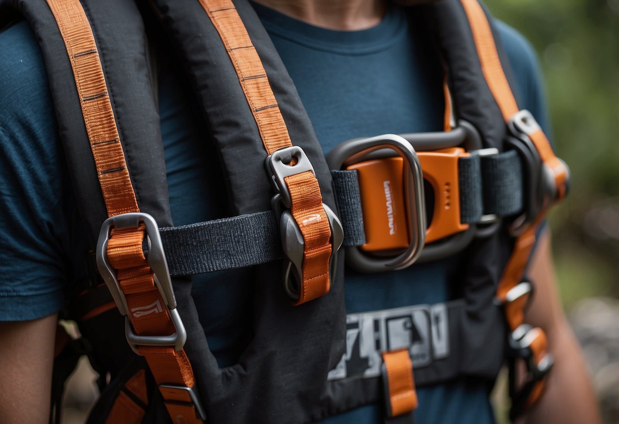 A close-up of the Mammut Ophir 3 Slide 5 climbing harness, highlighting its durable materials and secure buckles