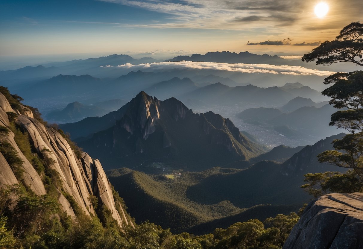 Mount Kinabalu rises majestically in Malaysia, with 10 scenic rock climbing routes offering breathtaking views of the surrounding landscape