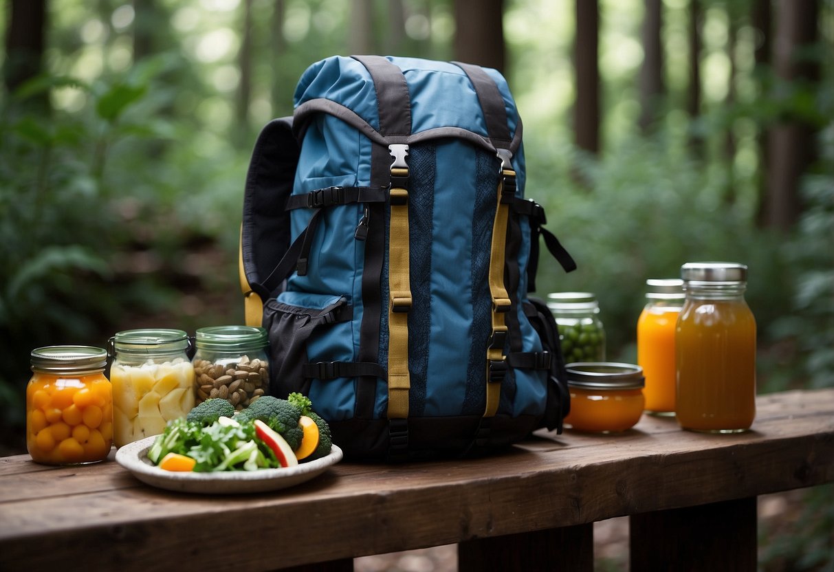 A backpack with lightweight, nutritious meals, stored in sealed containers to ensure food safety during climbing trips