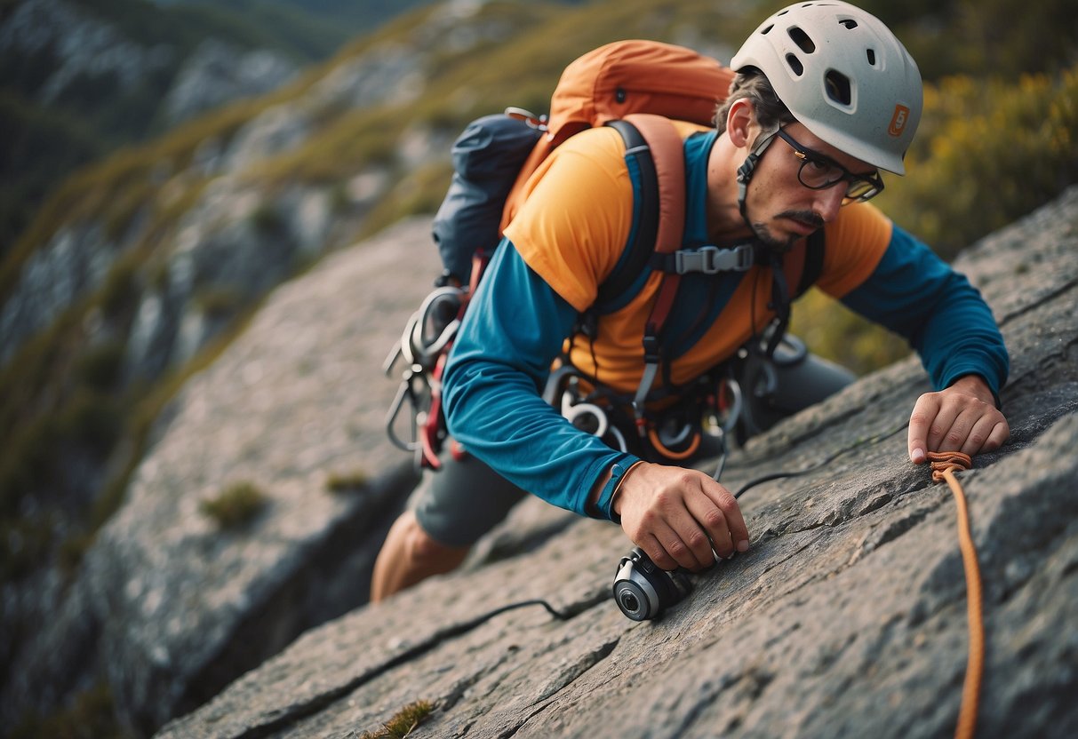 Climber using proper techniques on rock face, with safety gear and following 7 tips for staying healthy