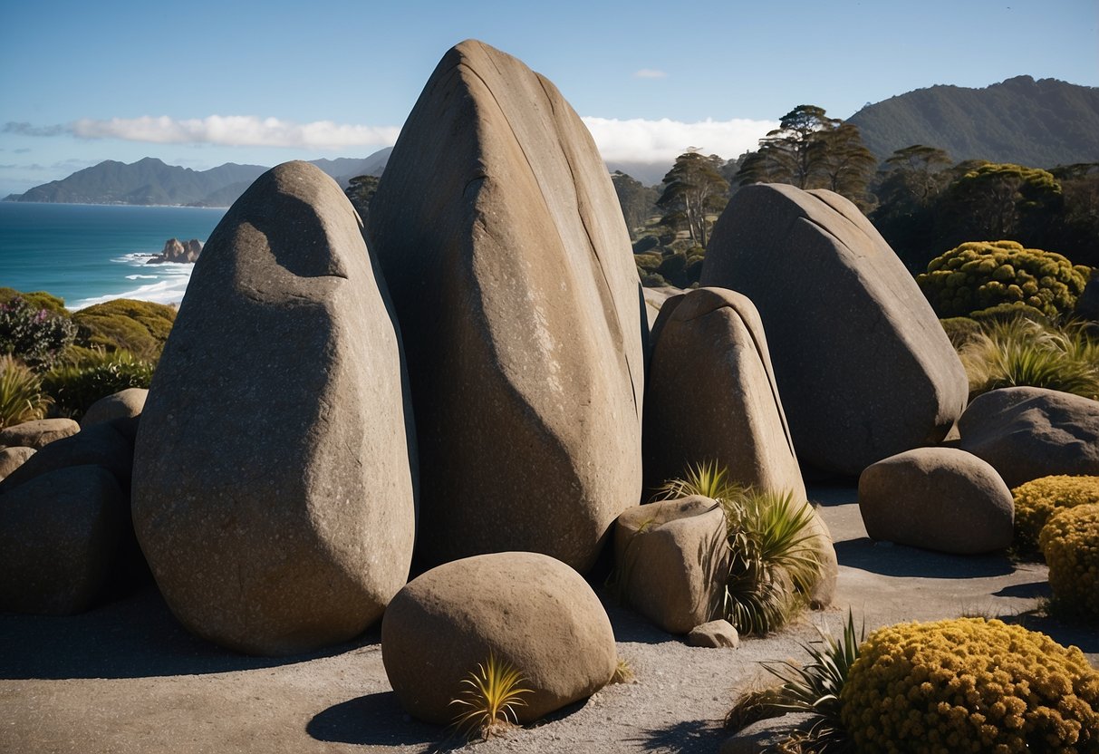 The Tairua Boulders stand tall and rugged, offering challenging rock formations for climbers. The jagged edges and unique shapes create an exciting and picturesque rock climbing destination in New Zealand